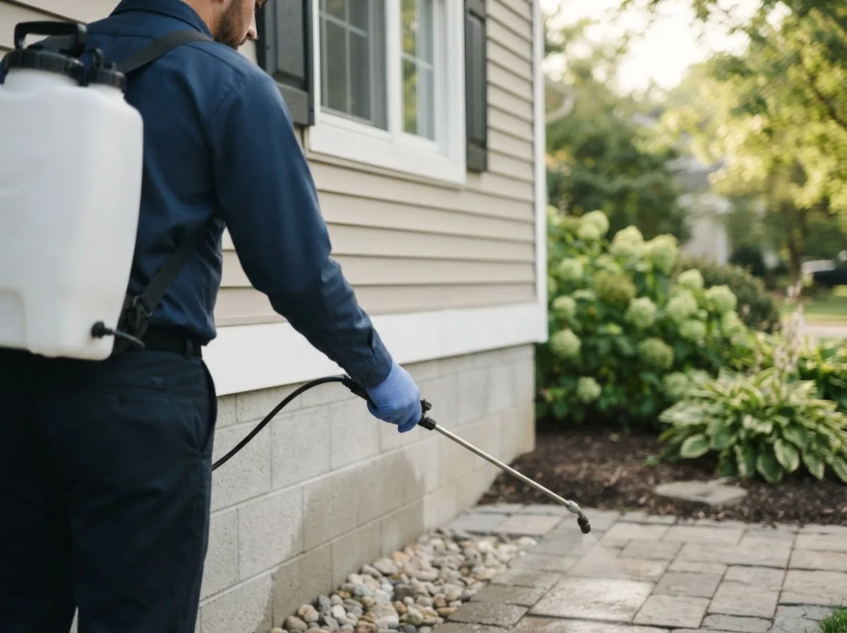 Pest control technician inspecting a home in Dow, IL